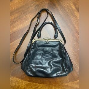 Oroton genuine cowhide leather top handle vintage black purse with strap